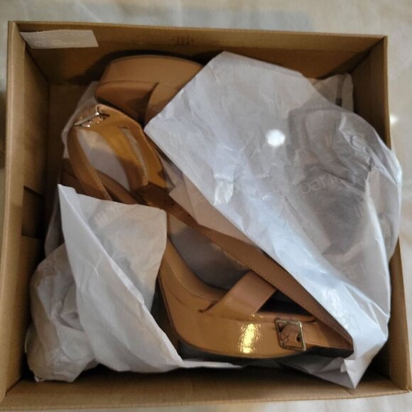 Bar III Womens Camel Patent Leather Strappy Platform Block Heel Sandals US 9.5M - Picture 8 of 8